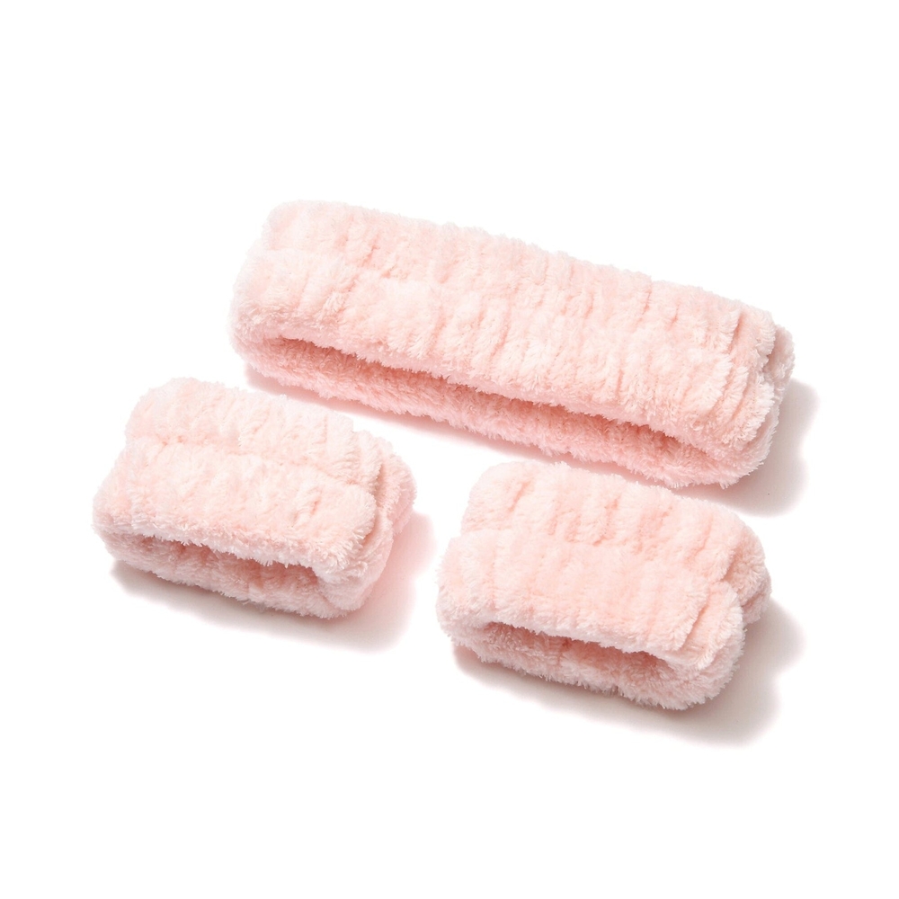 Soft Pink Fuzzy Headband and Wristbands Set